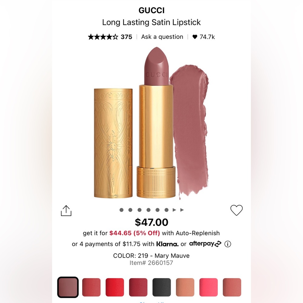 Gucci Rouge a Levres Satin Lipstick in 219 MARY MAUVE